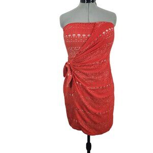 Free People Red Crochet Strapless Dress With Tie Detail Size L